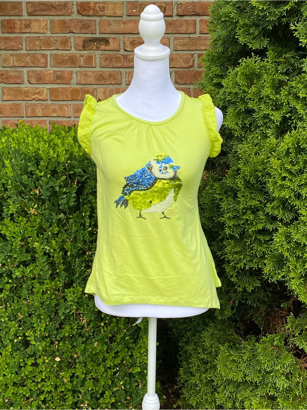 Bright Lime Green Sequin Bird Tank Top